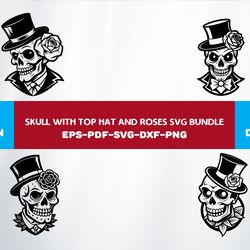 skull with top hat and roses