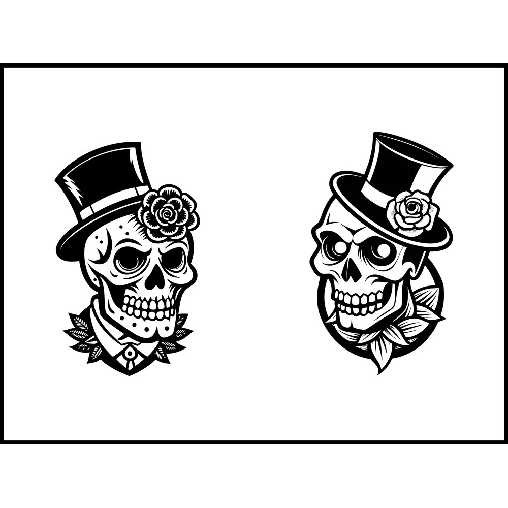 Skull With Top Hat And Roses 1