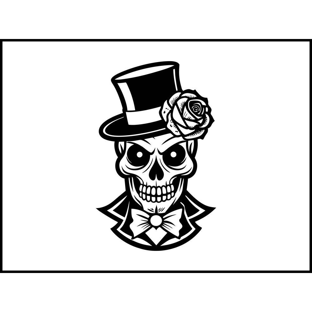 Skull With Top Hat And Roses 2