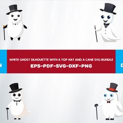 white ghost silhouette with a top hat and a cane