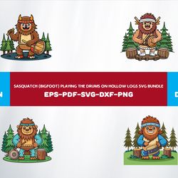 sasquatch (bigfoot) playing the drums on hollow logs