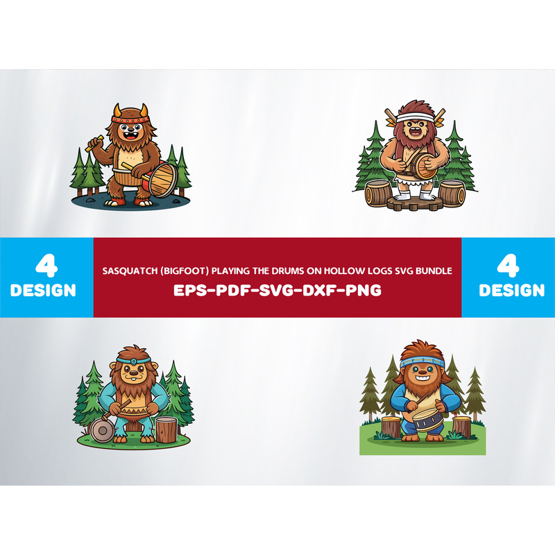 Sasquatch Bigfoot Playing The Drums On Hollow Logs 0