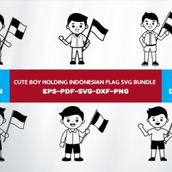 cute boy holding indonesian flag