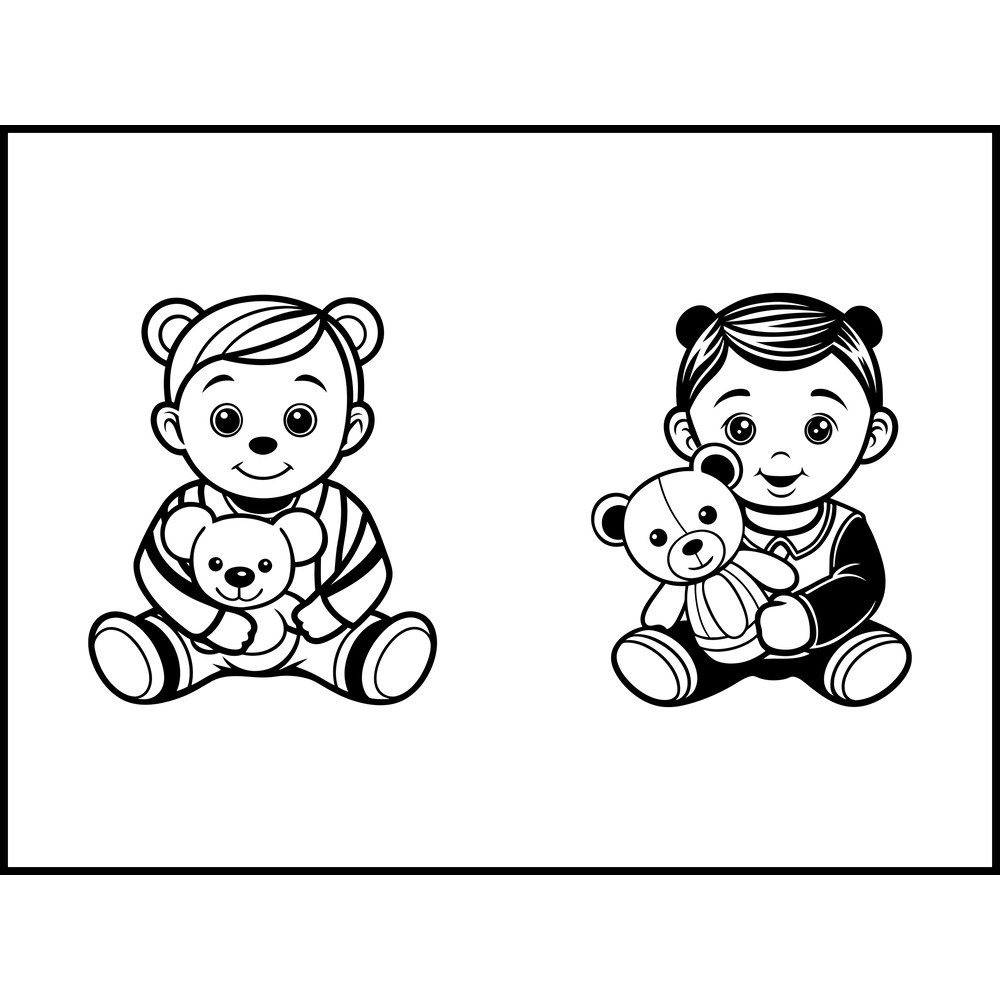 Cute Cool Baby Holding Teddy Bear Doll Cartoon 1