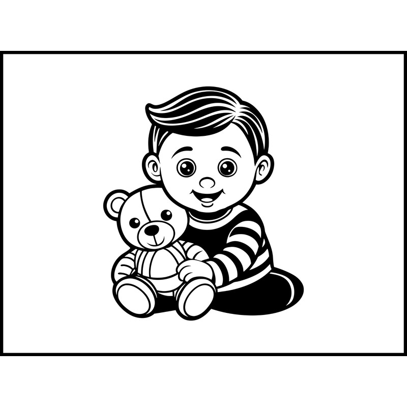 Cute Cool Baby Holding Teddy Bear Doll Cartoon 2