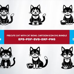 frecute cat with cat bowl cartoon icon