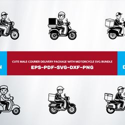 cute male courier delivery package with motorcycle