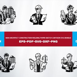 man architect construction holding paper sketch cartoon