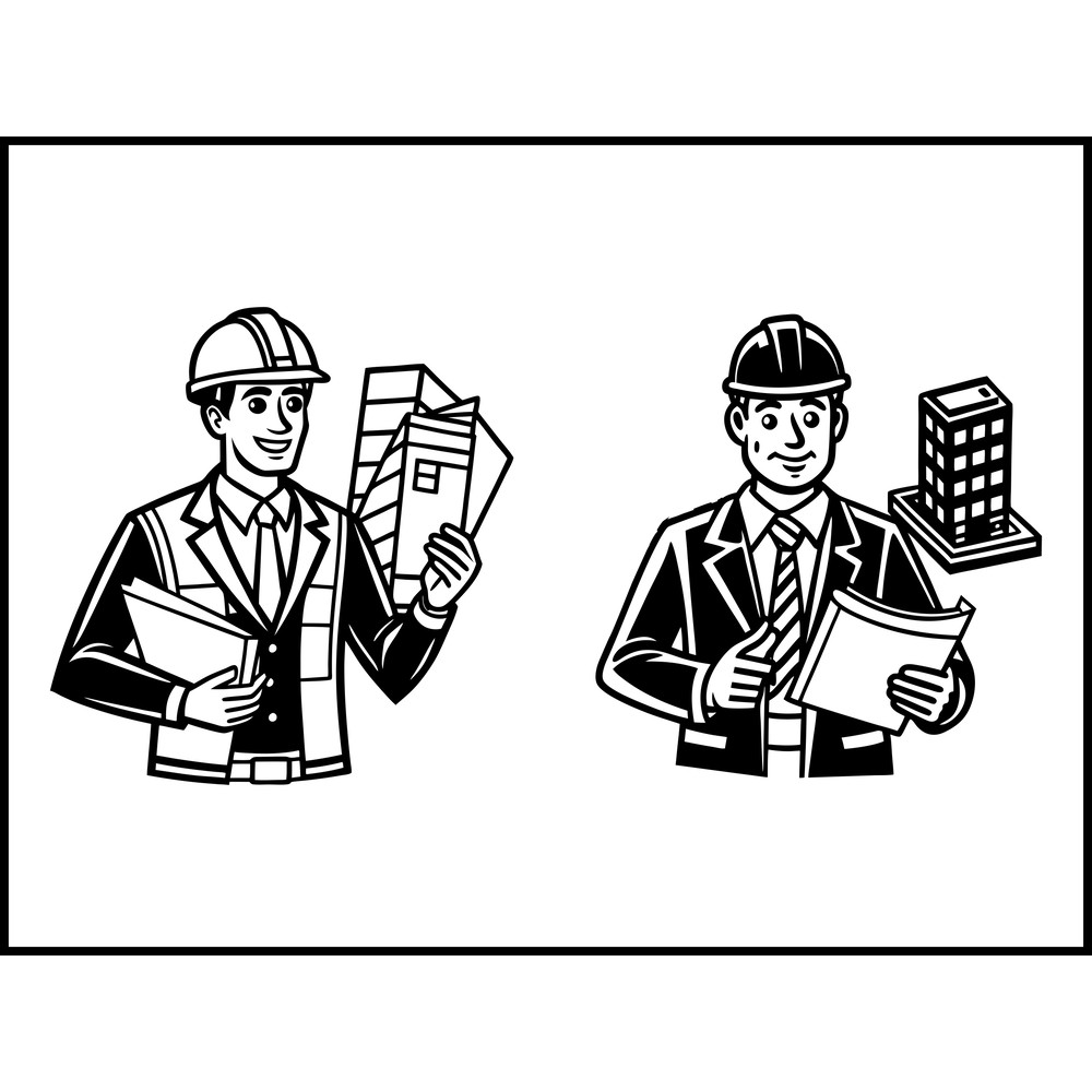 Man Architect Construction Holding Paper Sketch Cartoon 1