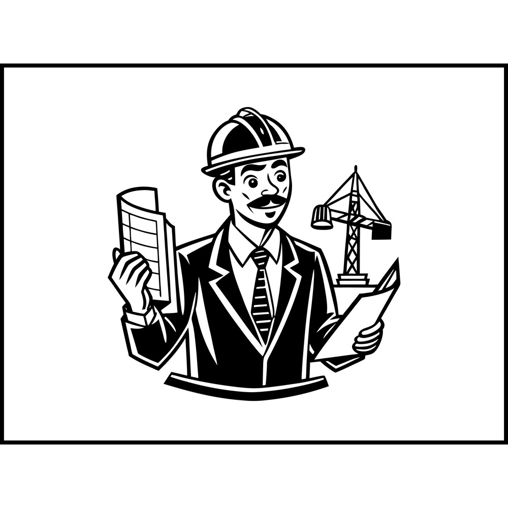 Man Architect Construction Holding Paper Sketch Cartoon 2
