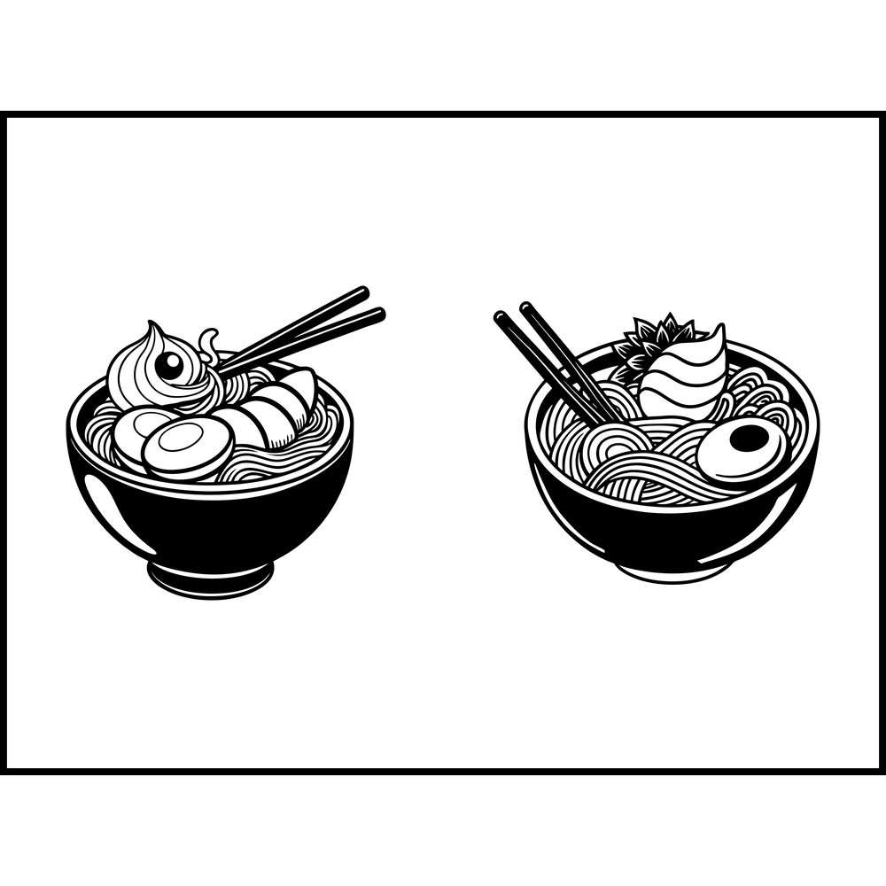 Ramen Noodle Egg And Meat With Chopstick Cartoon 1