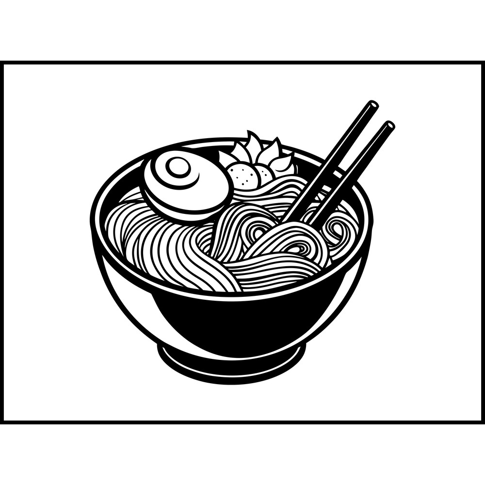 Ramen Noodle Egg And Meat With Chopstick Cartoon 2
