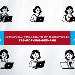 confused woman working on laptop cartoon icon