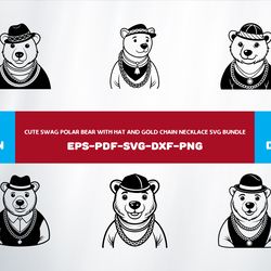 cute swag polar bear with hat and gold chain necklace
