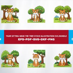 tiger sitting near the tree stock illustration