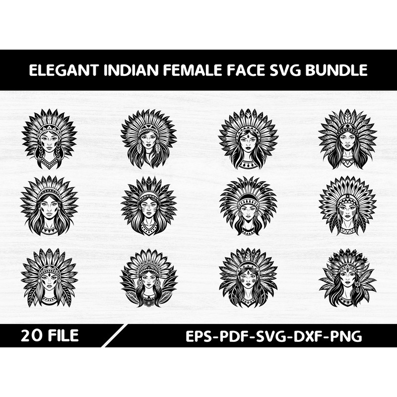 Elegant Indian Female Face Svg Bundle 0