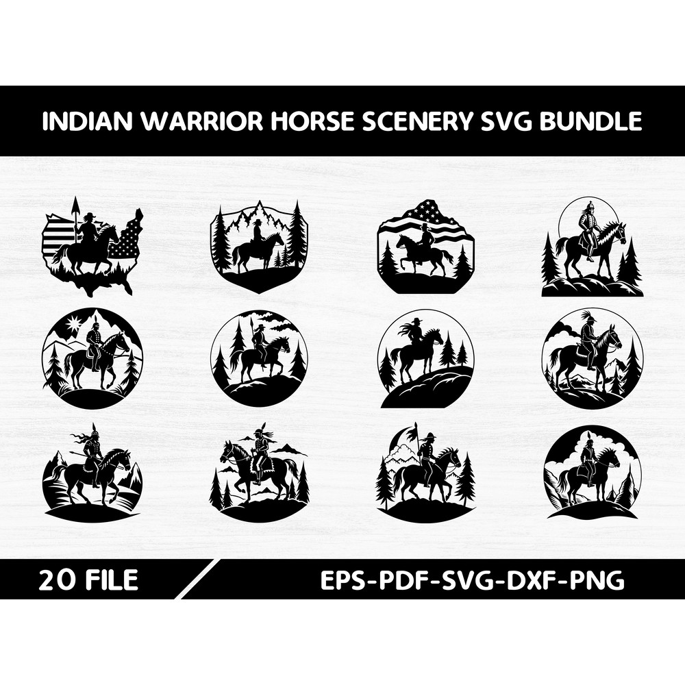 Indian Warrior Horse Scenery Svg Bundle 0