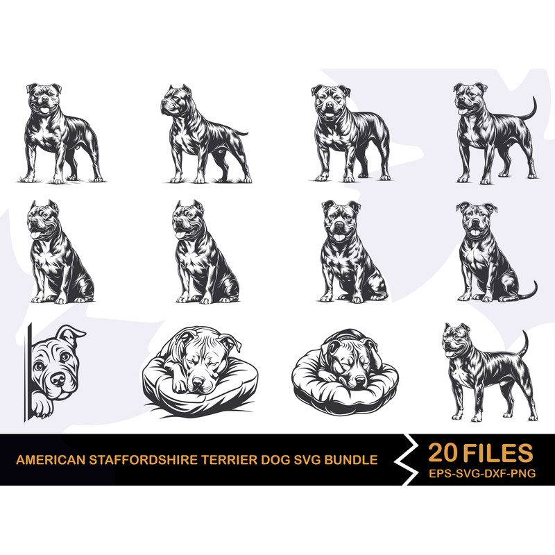 American Staffordshire Terrier Dog Svg Bundle 0
