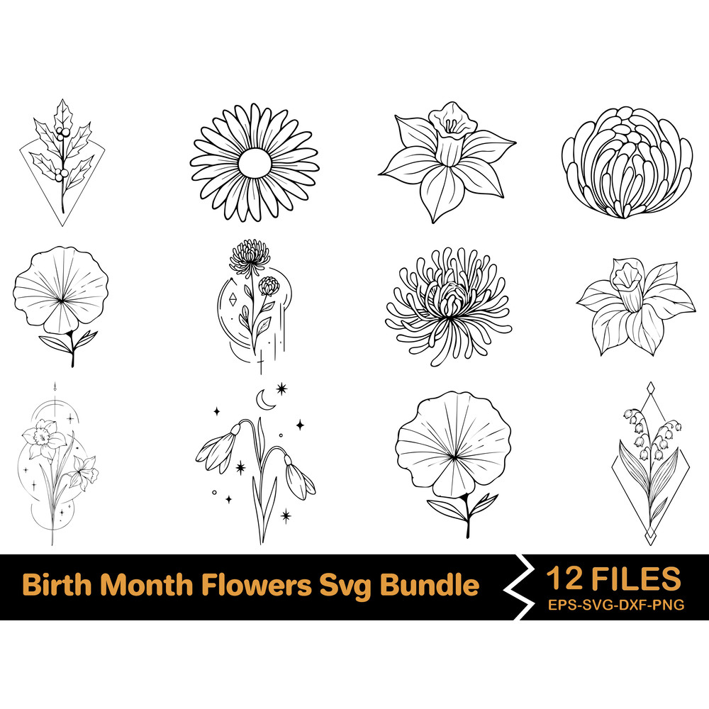 Birth Month Flowers Svg Bundle 0