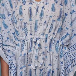 pure cotton women stylish hand block print short kaftan, night wear, loungewear, night dress -02