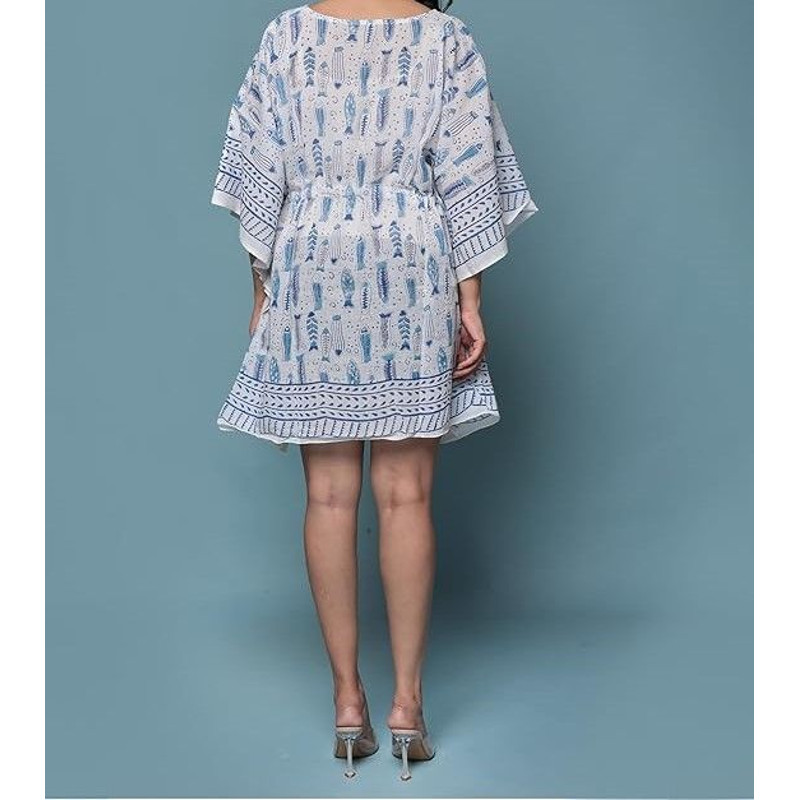 Pure Cotton Women Stylish Hand Block Print Short Kaftan Night Wear Loungewear Night Dress 02 2