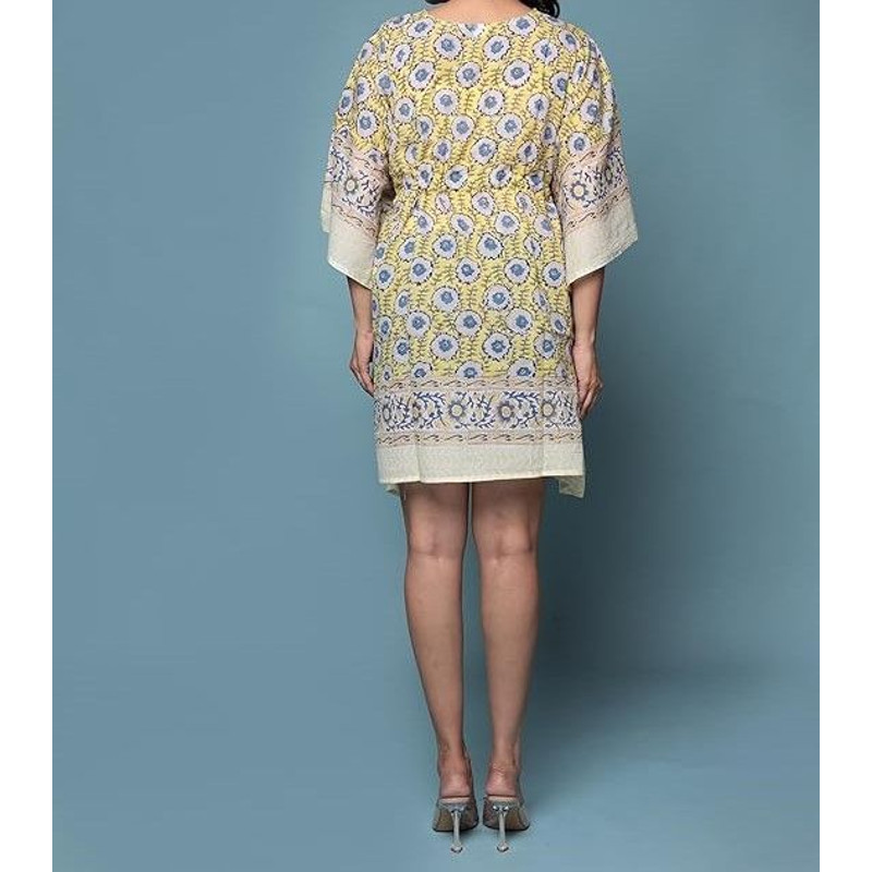 Pure Cotton Women Stylish Hand Block Print Short Kaftan Night Wear Loungewear Night Dress 03 2