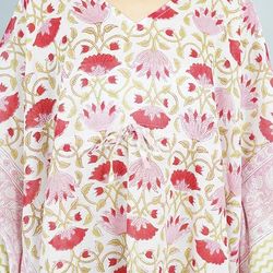 pure cotton women stylish hand block print short kaftan, night wear, loungewear, night dress -04