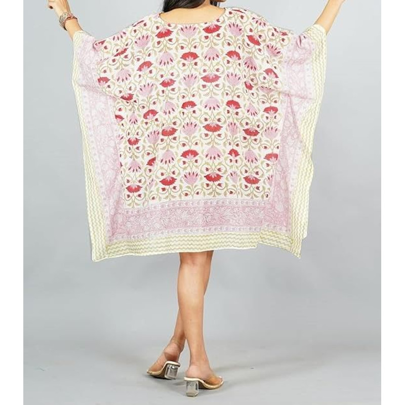 Pure Cotton Women Stylish Hand Block Print Short Kaftan Night Wear Loungewear Night Dress 04 2