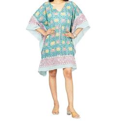 pure cotton women stylish hand block print short kaftan, night wear, loungewear, night dress -05