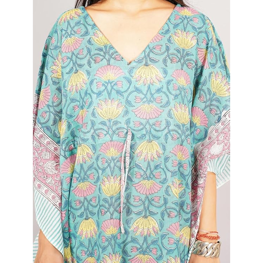 Pure Cotton Women Stylish Hand Block Print Short Kaftan Night Wear Loungewear Night Dress 05 1