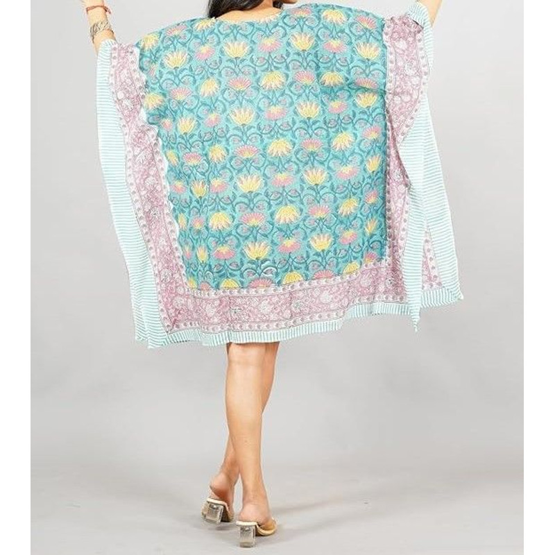 Pure Cotton Women Stylish Hand Block Print Short Kaftan Night Wear Loungewear Night Dress 05 2