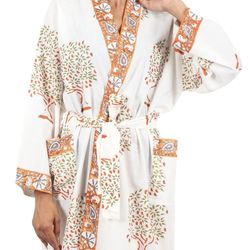 women's elegant hand block print kimono robe, multifunctional bathrobe, loungewear, swim cover-up, and night dress -01