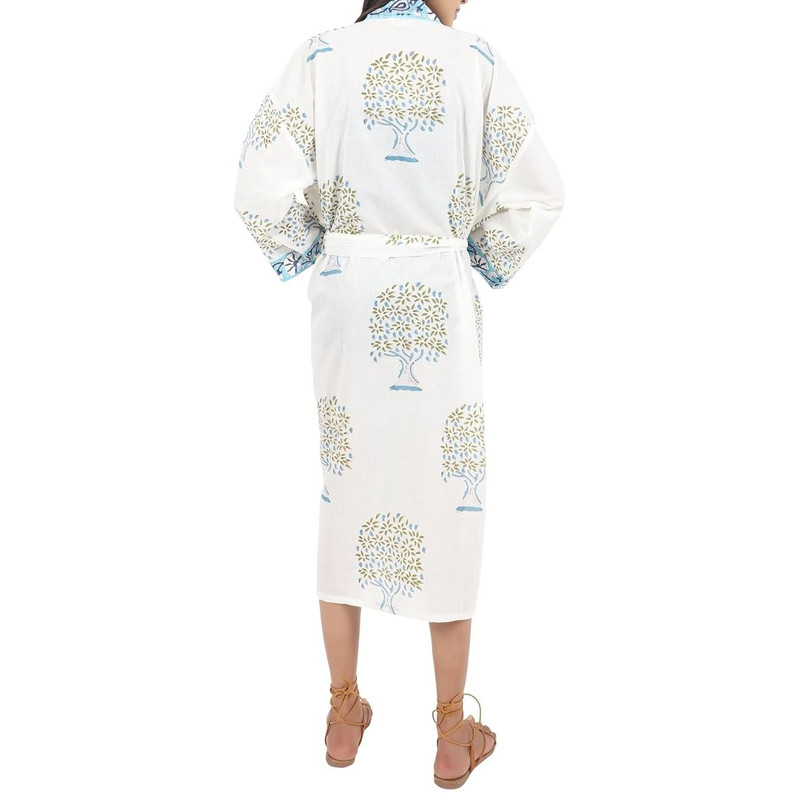Womens Elegant Hand Block Print Kimono Robe Multifunctional Bathrobe Loungewear Swim CoverUp And Ni 2