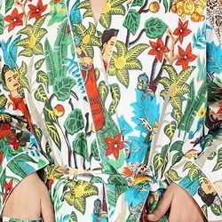 women's stylish printed kimono robe, multifunctional bathrobe, loungewear, swim cover-up, and night dress -04