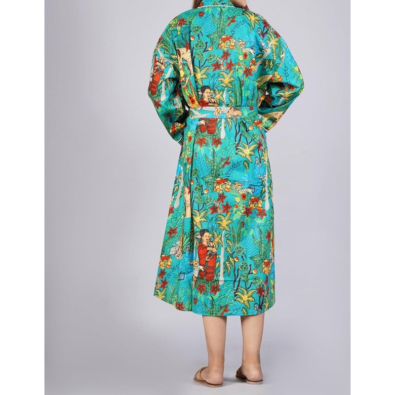 Womens Stylish Printed Maxi Gown Kimono Robe Multifunctional Bathrobe Loungewear Swim CoverUp And N 2