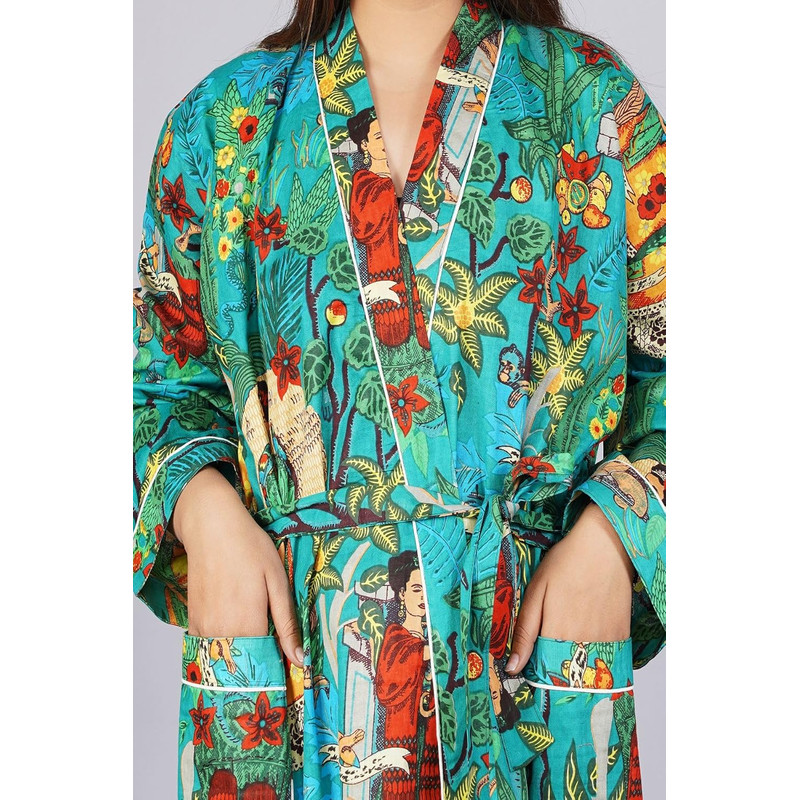 Womens Stylish Printed Maxi Gown Kimono Robe Multifunctional Bathrobe Loungewear Swim CoverUp And N 0