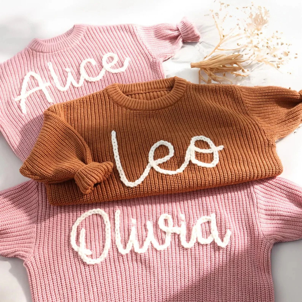 Personalized Baby Jumper With HandEmbroidered Name Monogram Baby Girls Sweater With Name Christmas