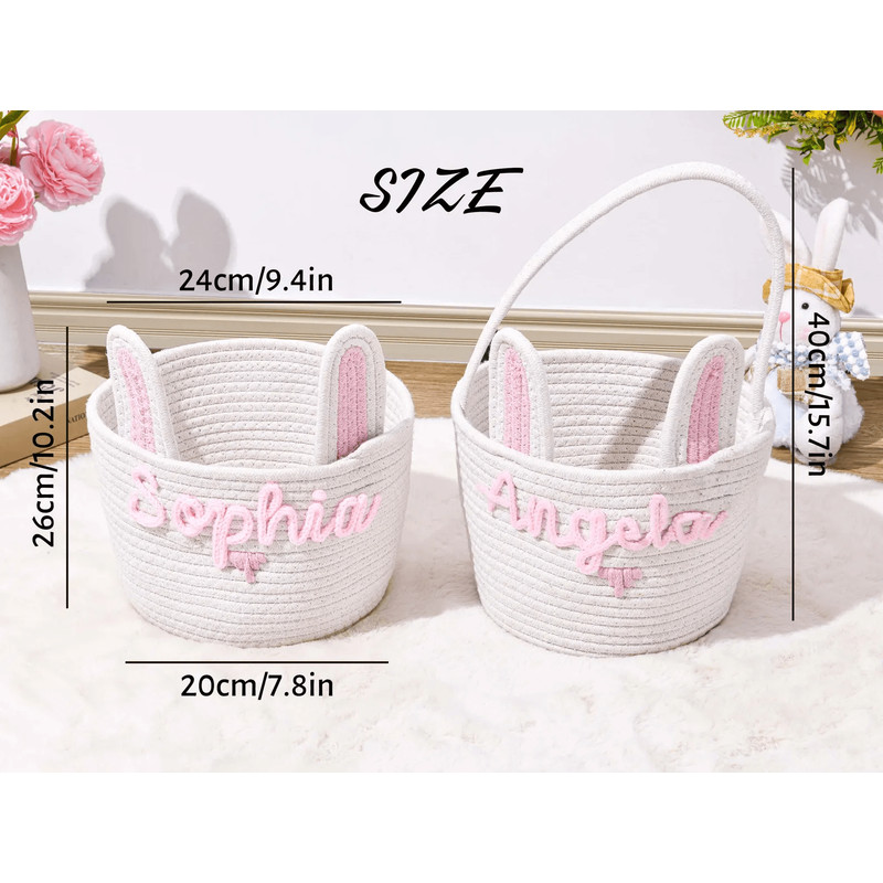 Custom Baby Easter Basket Personalized Bunny Easter Basket Easter Gift Basket For Kid Toddler Cotto 3