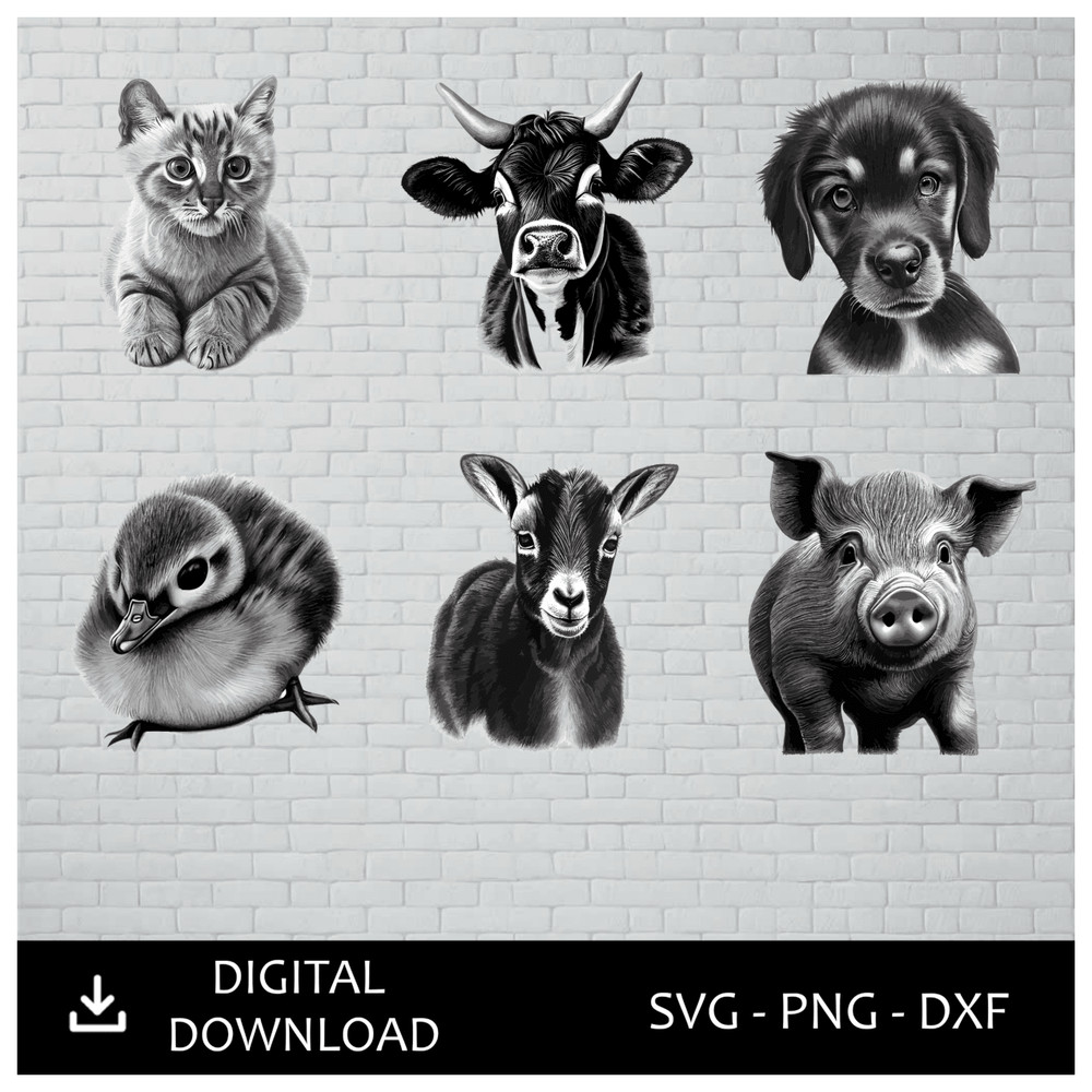 Farm Animal Clipart Bundle Cute Baby Animals Digital Download SVG PNG DXF Files 0