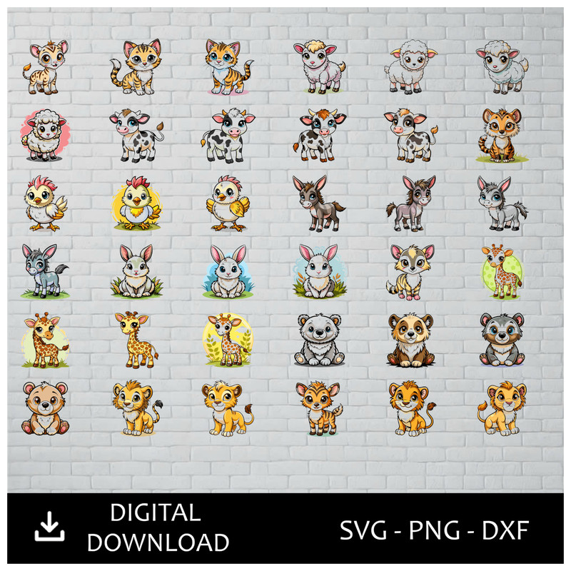 Adorable Baby Animal SVG Bundle Cute Animal Clipart Digital Download SVG Files 0