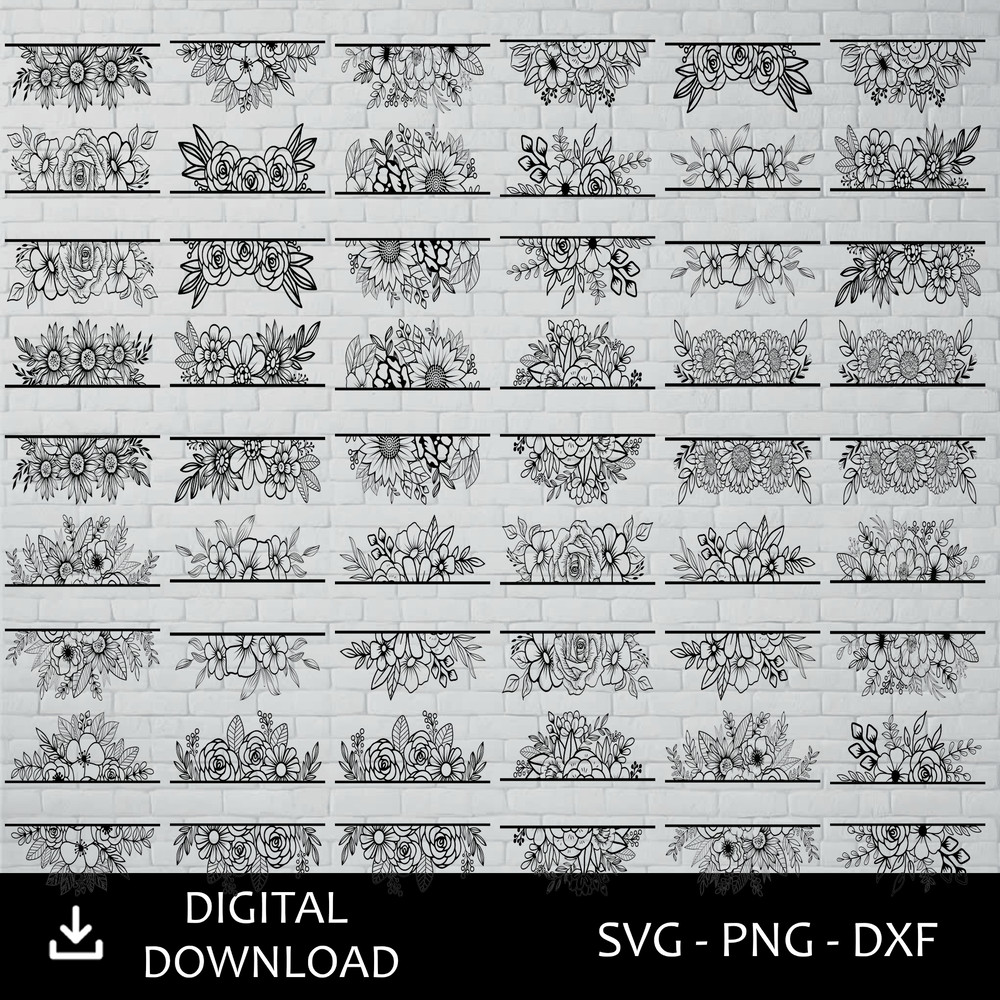 Elegant Floral Border SVG Bundle  Split Monogram Frames For Cricut  Sublimation 0