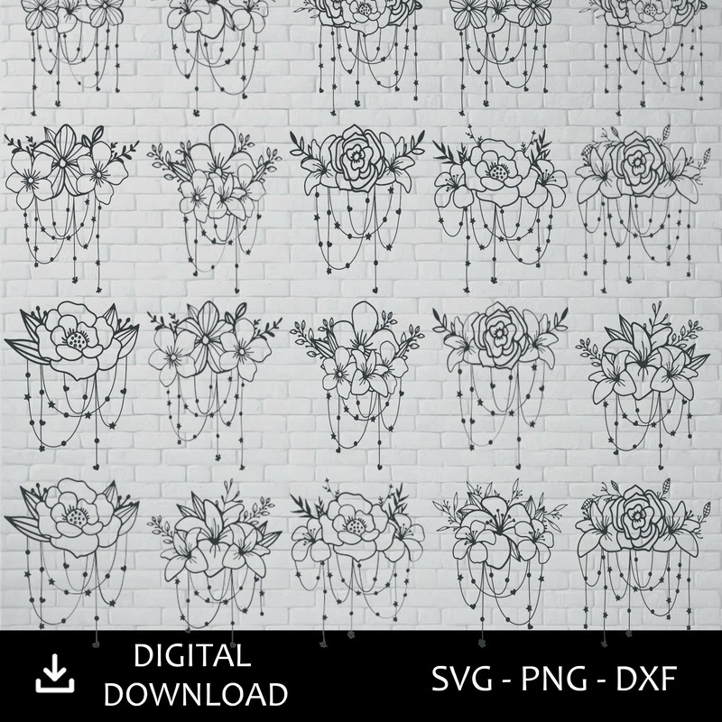 Beautiful Floral Bouquet SVG Bundle  Elegant Flower Clipart For Cricut  Sublimation 0