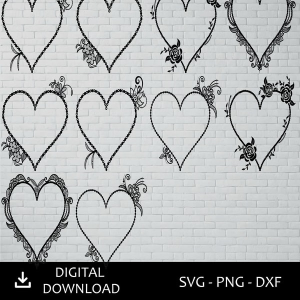 Romantic Floral Heart Frame SVG Bundle Elegant Love Wreaths Clipart For Cricut Sublimation 0
