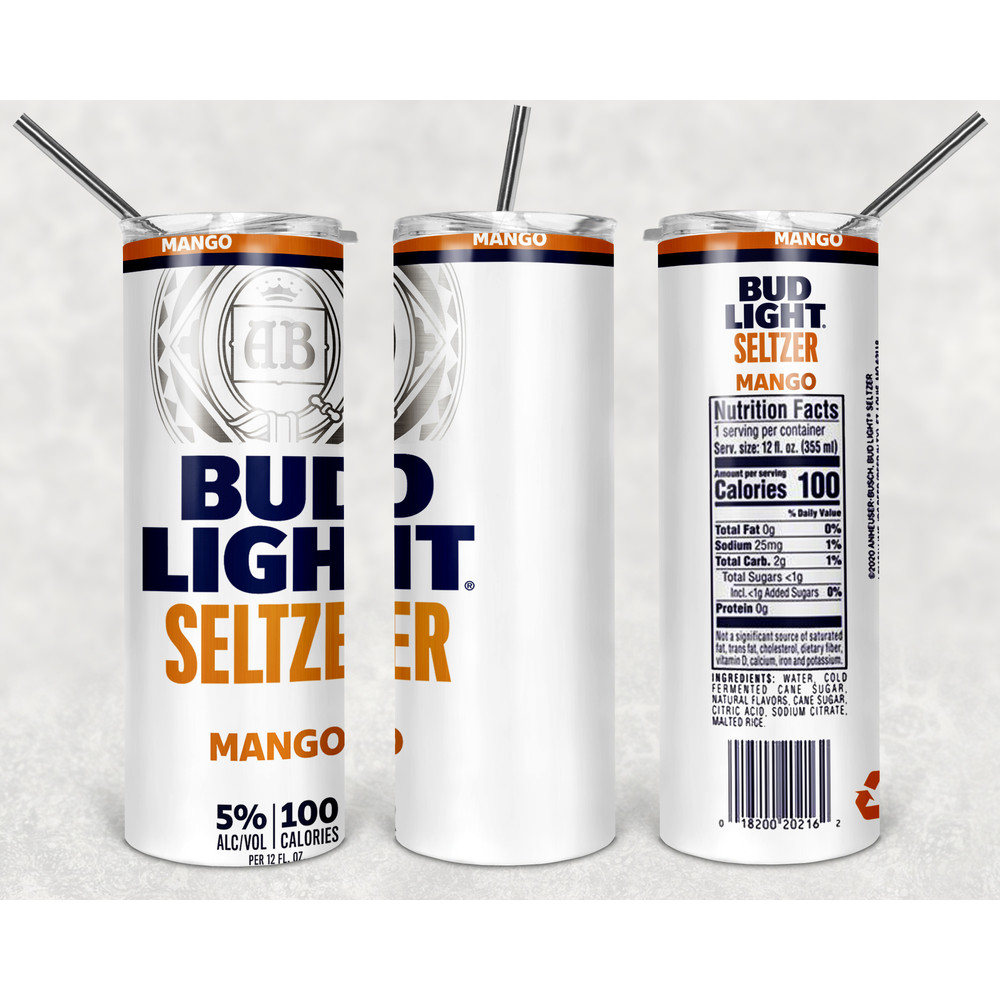 Bud Light Seltzer Mango Tumbler Wrap Design - PNG Sublimation Printing Design - 20oz Tumbler Designs.