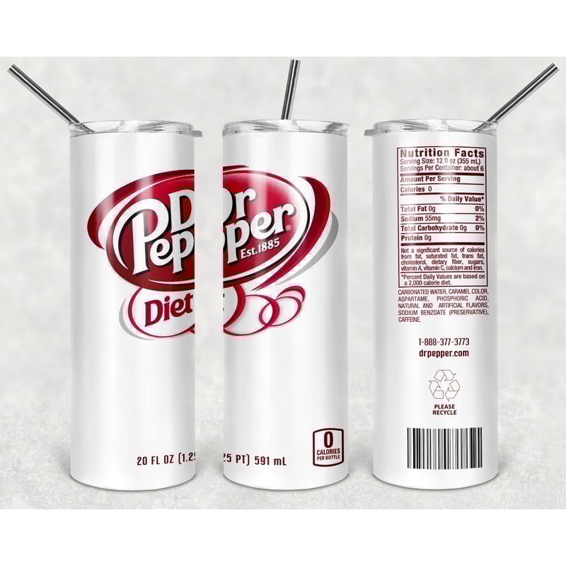 Diet Dr. Pepper Tumbler Wrap Design - PNG Sublimation Printing Design - 20oz Tumbler Designs.