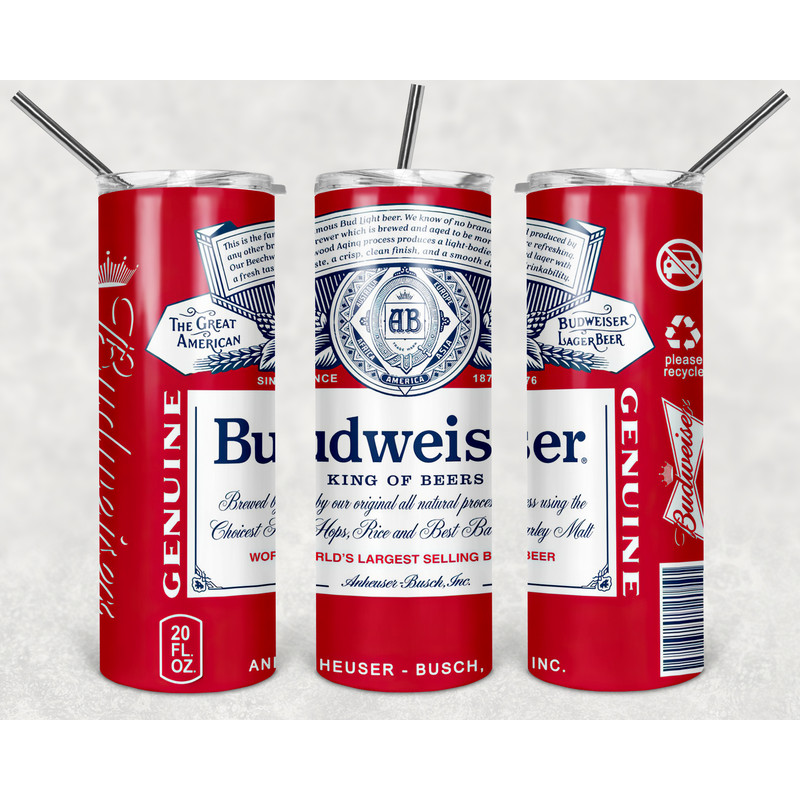 Budweiser Tumbler Wrap Design - JPEG & PNG - Sublimation Printing - Alcohol Label - 20oz Tumbler