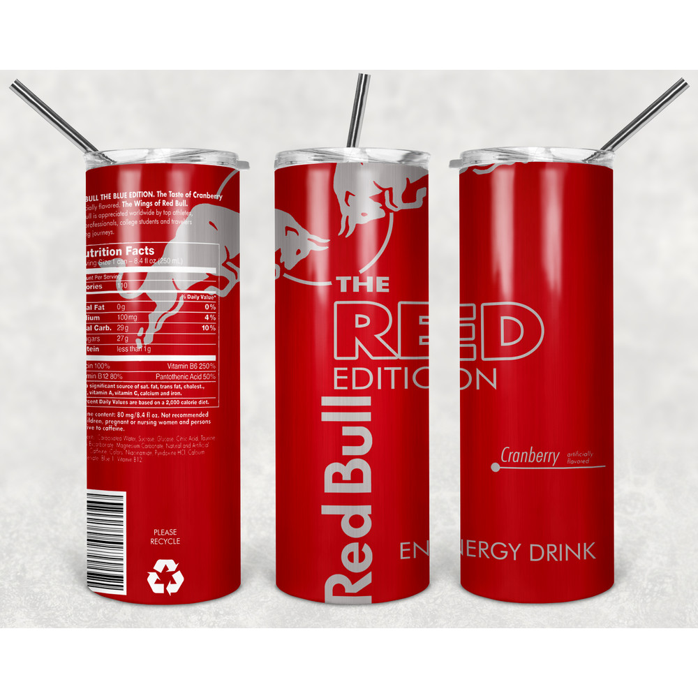 Red Bull Red Can Tumbler Wrap Design - PNG Sublimation Printing Design - 20oz Tumbler Designs.
