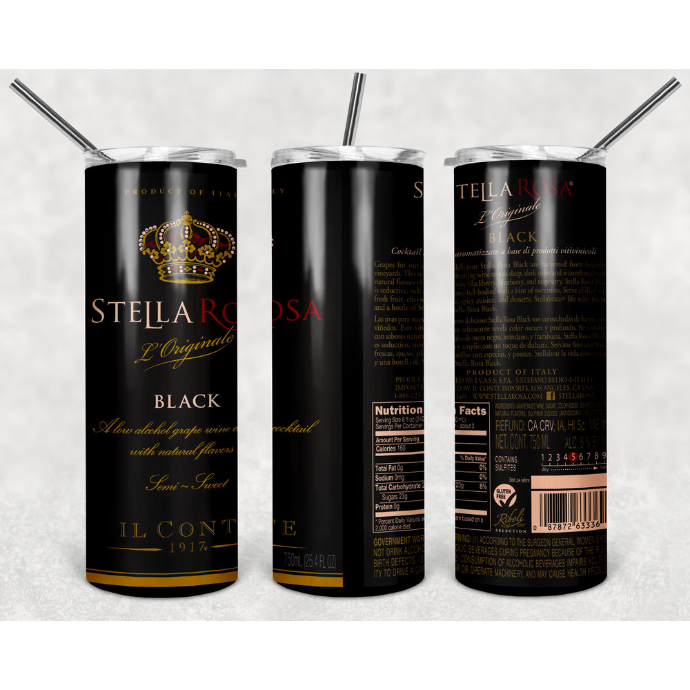 Stella Rosa Black Tumbler Wrap Design - PNG Sublimation Printing Design - 20oz Tumbler Designs.