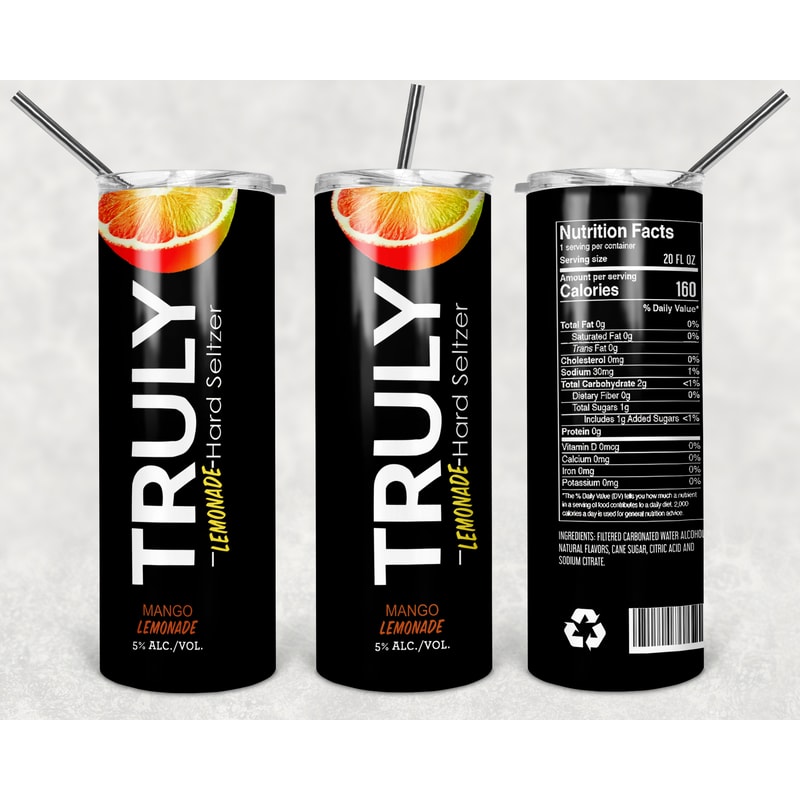 Truly Lemonade Mango Tumbler Wrap Design - PNG Sublimation Printing Design - 20oz Tumbler Designs.