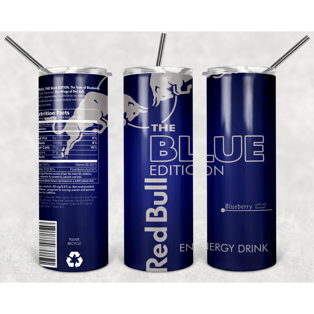Red Bull Blue Tumbler Wrap Design - PNG Sublimation Printing Design - 20oz Tumbler Designs.